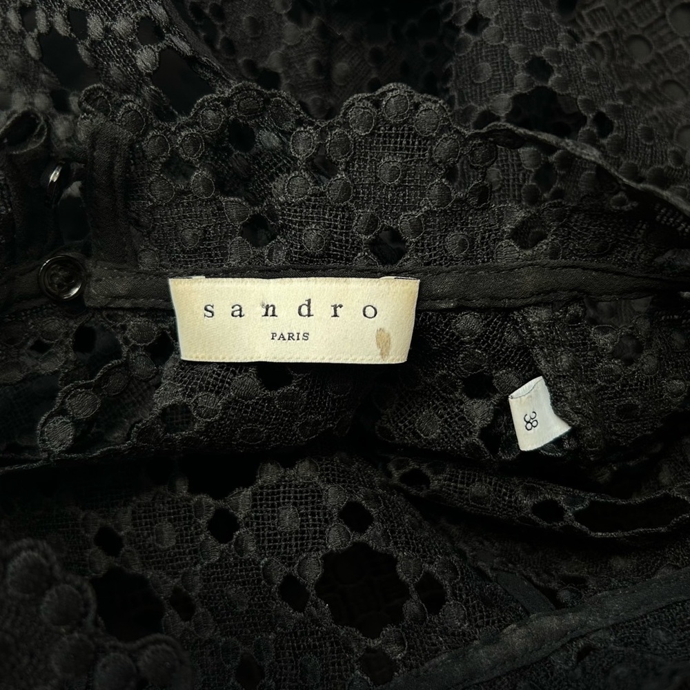 Sandro Jannie Lace A-Line Mini Dress Black Cap Flutter Sleeve Mini Size 38 - Picture 13 of 16